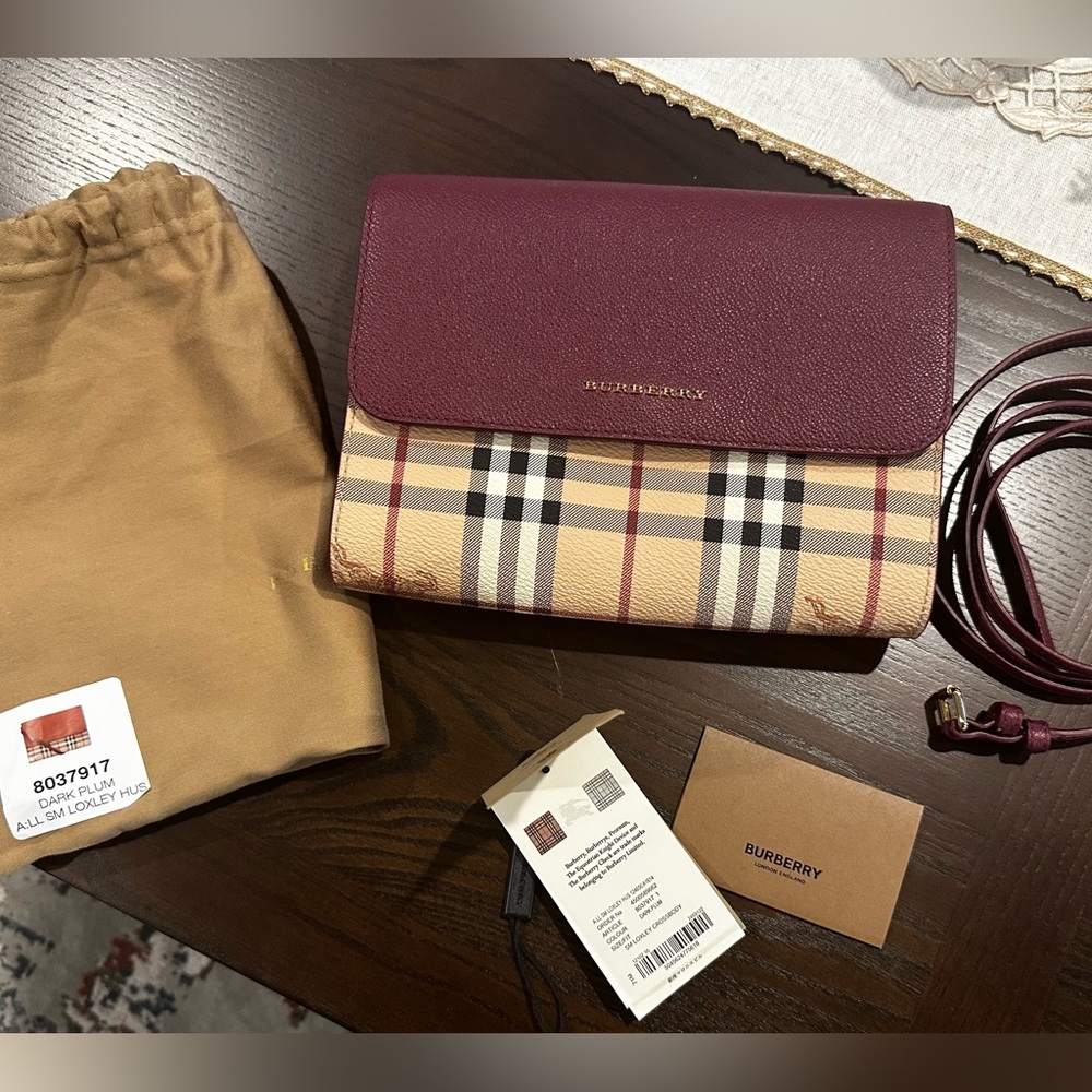 💯 Authentic Burberry Haymarket Check Loxely Crossbody Bag in Dark Plum Color
